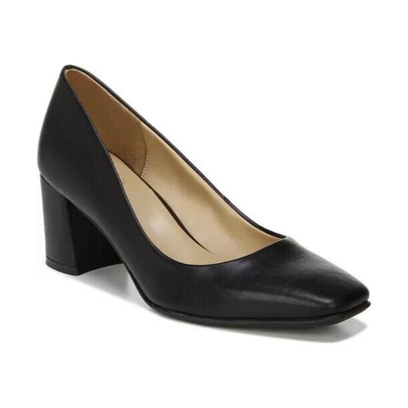 Naturalizer Whitney Black Pumps 7 Women Square Toe Leather Heels Shoes - Picture 1 of 12